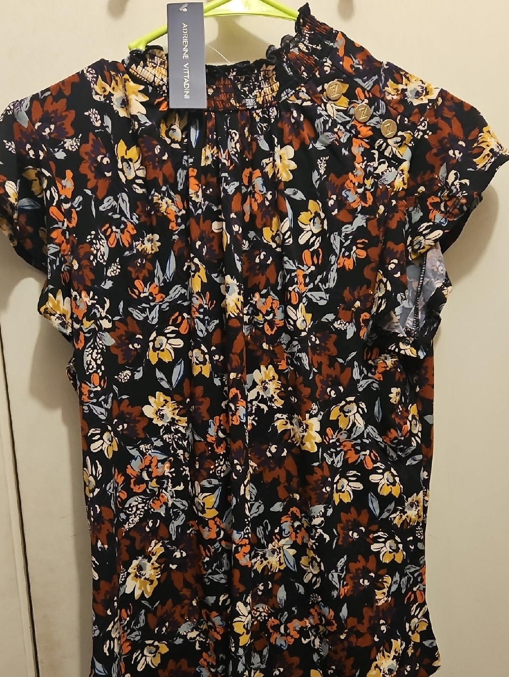 Adrienne Vittadini Black Floral Short-Sleeve Blouse